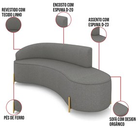 Sofá 4 Lugares Orgânico 220cm Pé Dourado Morgan Linho D03 - D'Rossi - Grafite