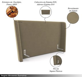 Cabeceira Design para Cama de Casal Torres Pés em Madeira Veludo Castor G91 - Gran Belo