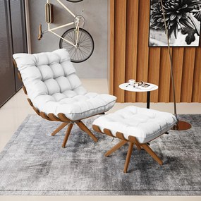 Poltrona com Puff Giratório Costela  Sintético Base de Madeira MA30 M11 - D'Rossi - Branco