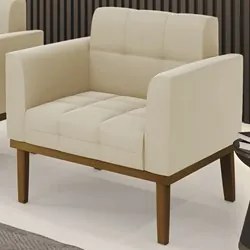 Poltrona Decorativa Base Madeira Castanho Ana Suede Bege - Ibiza