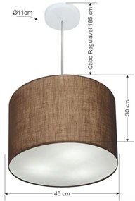 Lustre Pendente Cilíndrico Md-4212 Cúpula em Tecido 40x30cm Café - Bivolt