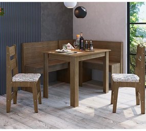 Conjunto Completo Canto Alemão, Mesa E 2 Cadeiras Mdf - Ameixa Negra