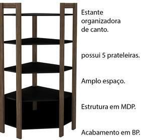 Estante Organizador Armário de canto AZ1020 MDP Preto/Nogal G69 - Gran Belo