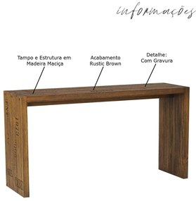 Aparador para Sala de Estar Flauer com Gravura Madeira Maciça Rustic Brown G54 - Gran Belo