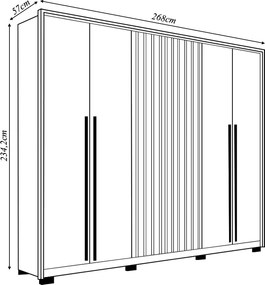 Guarda Roupa Casal Ibiza Ripado 6 Portas de Bater 4 Gavetas 268cm MDP Freijo/OffWhite G11 - Gran Belo