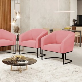 Cadeira Sala de Jantar Base Industrial Preto kit 2 Stella Suede D03 - D'Rossi - Rose