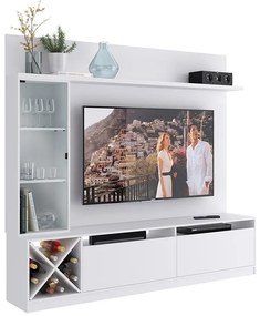Painel Home Suspenso Sala Para Tv Vidro E 7 Prateleiras - Branco