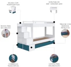 Treliche Infantil Com Escada e Nichos Infix C06 Branco/Azul - Mpozenat