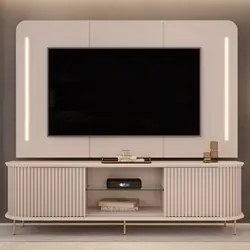 Painel Para TV 75 Pol e Rack Bancada Ripado 218cm World D04 Off White