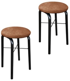 Kit 02 Banquetas Baixa Manu Suede - Terra