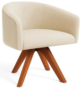 Poltrona Sala Base Giratória Madeira Arielle Veludo Cotelê Bege D03 - D'Rossi