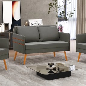 Namoradeira 02 Lugares Mari Suede Grafite Pés Palito Castanho - D'Rossi