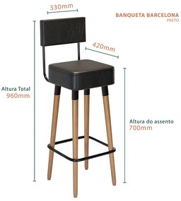 Banqueta Barcelona Pés Palito de Madeira Corano Preto - Sheep Estofados - Preto