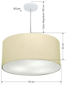 Lustre Pendente Cilíndrico Md-4215 Cúpula em Tecido 55x30cm Algodão Crú - Bivolt