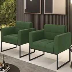 Poltrona Base Industrial Preto Kit 2 Ana Suede Verde - Ibiza
