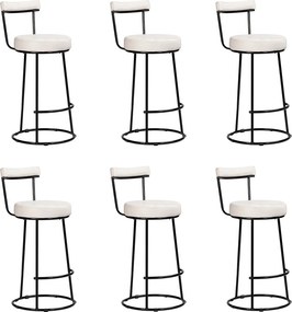 Banqueta Alta Cozinha 70cm Encosto Industrial Aço Kit 6 Ziria Pu S02 - D'Rossi - Off White