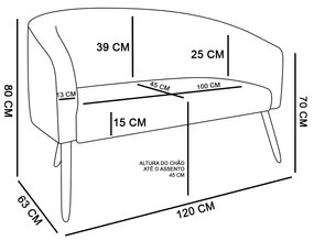 Namoradeira 02 Lugares Stella Suede Caramelo Sisal Pés Palito Natural D'Rossi