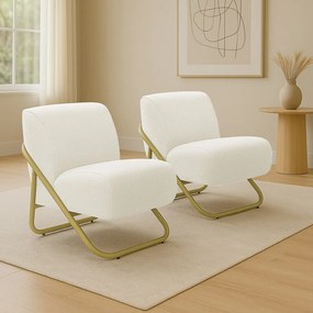 Poltrona Sala Estar Industrial Dourado Kit 2 Martina Bouclê K01 - D'Rossi - Off White