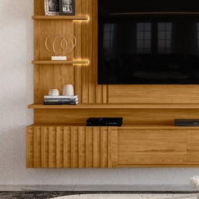 Painel TV 65 Pol 200cm Bancada Suspensa Ripado Mirellin Cumaru M20 - D'Rossi