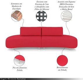 Sofá Bipartido Sala de Estar Jamaica 300cm Curvo Pés Alumínio Veludo Vermelho G52 - Gran Belo