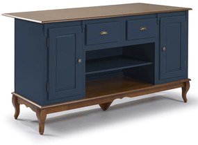 Mesa Ilha Hannover 2 Gavetas Azul Petróleo Linz Móveis - Luiz XV