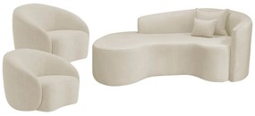 Kit Recamier Curvo Sala de Estar Inglaterra 180cm Lado Esquerdo e 2 Poltronas Orgânica Luxo Amore Bouclé