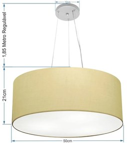 Plafon e Pendente Cilíndrico Vivare Md-3014 / Md-4047 Cúpula em Tecido 50cm Algodão Crú - Bivolt
