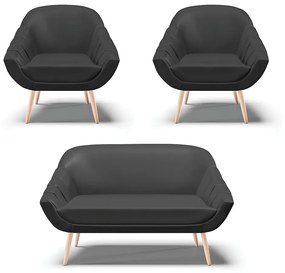 Kit 01 Namoradeira 02 Lugares e 02 Poltronas Giovana Corino Pés Palito Natural - D'Rossi - Preto