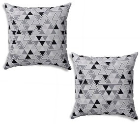 Kit 02 Capas para Almofada Tecido Estampado Triângulo Preto e Branco D96 42x42 cm - D'Rossi