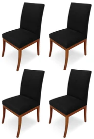 Conjunto 4 Cadeiras Raquel para Sala de Jantar Base de Eucalipto Suede Preto