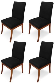 Conjunto 4 Cadeiras Raquel para Sala de Jantar Base de Eucalipto Suede Preto