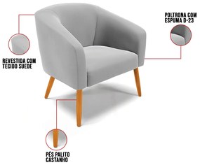 Cadeira Sala de Jantar Pé Palito Castanho Stella Suede D03 - D'Rossi - Cinza