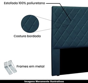 Cabeceira Decorativa Queen Size 1,60M Baelon Veludo Azul Marinho G63 - Gran Belo