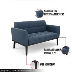Poltrona Namoradeira Decorativa Karen Pés Fixo em Madeira Preto Suede Azul Marinho G19 - Gran Belo