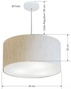 Lustre Pendente Cilíndrico Md-4243 Cúpula em Tecido 45x25cm Linho Bege - Bivolt