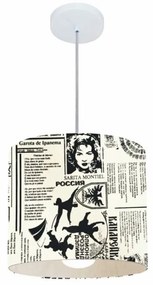 Lustre Pendente Cilíndrico Md-4054 Cúpula em Tecido 30x21cm Ny-Jornal - Bivolt