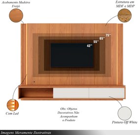 Home Suspenso Soge para TV até 75 Fita LED Portas Deslizantes MDP/MDF 217cm Freijó/Off White G73 - Gran Belo