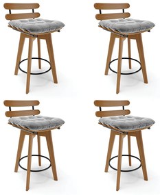 Kit 04 Banquetas Giratória Costela Suede Base Madeira MA70 - D'Rossi - Cinza