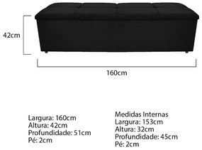Calçadeira Munique 160 cm Queen Size Suede Preto - ADJ Decor