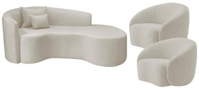 Kit Recamier Curvo Sala de Estar Inglaterra 180cm Lado Direito e 2 Poltronas Orgânica Luxo Amore Linho