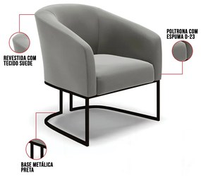 Poltrona Decorativa Industrial Preto Stella Suede Grafite D03 - D'Rossi