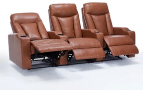 Poltrona 3 Lugares Sala de Estar e Cinema Califórnia Porta Copos Reclinável Manual PU Caramelo G94 - Gran Belo