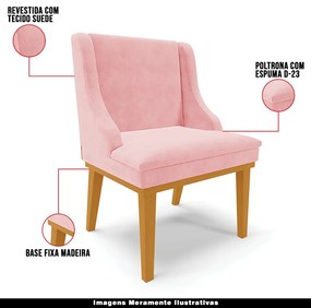 Kit 3 Cadeiras Decorativas Sala de Jantar Base Fixa de Madeira Firenze Suede Rosa Bebê/Castanho G19 - Gran Belo