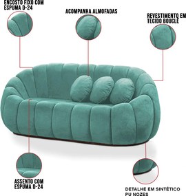 Sofá 2 Lugares com Puff e Poltrona Orgânica Fixa Cloud Bouclê E03 - D'Rossi - Azul Turquesa