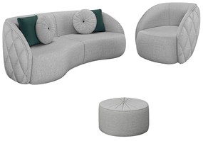 Conjunto Decorativo Sofá 240cm e Poltrona Clarke com Puff Round Linho Cinza G45 - Gran Belo