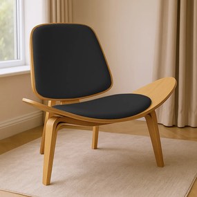 Poltrona Decorativa Base de Madeira Shell Sintético P01 - D'Rossi - Preto