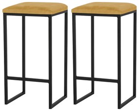 Kit 2 Banqueta Decorativa Billie Base Preta Suede Mostarda G41 - Gran Belo