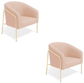 Poltrona Sala Industrial Alta Champanhe Kit 2 Stella Veludo D03 - D'Rossi - Rose