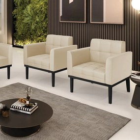Kit 2 Poltronas Decorativas Karen Pés Fixo em Madeira Preto PU Bege G19 - Gran Belo