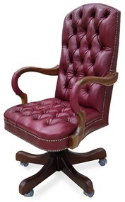 Cadeira Giratória Luxo Capitonê com Tachas Ajuste de Altura e Relax Estrutura Madeira Eucalipto Base com Rodízios Design Clássico